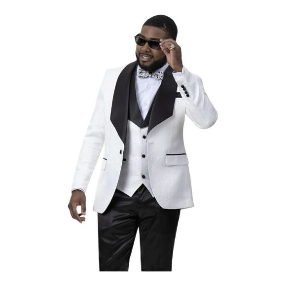 MEN'S SOPRANO WHITE TONE ON TONE DESIGN BLAZER & VEST J64. PANT IS NOT INCLUDED. - Picture 1 of 2
